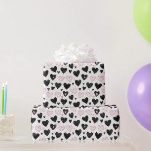 Papel De Regalo Cumpleaños de Corazones Negros Rosados