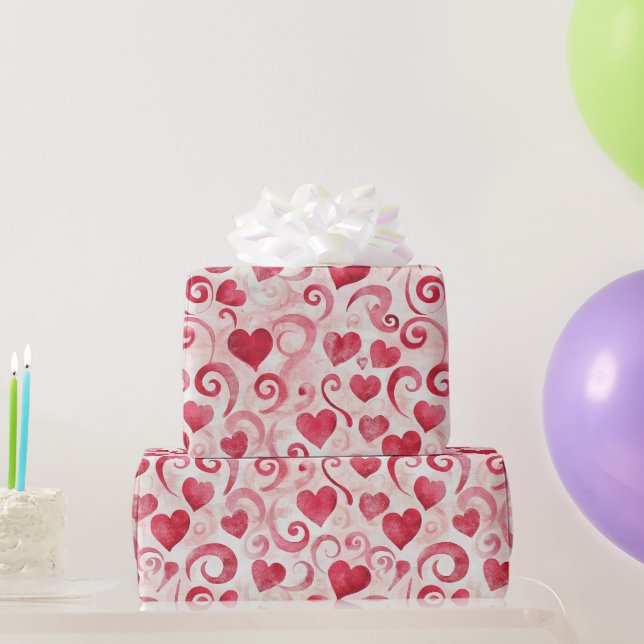 Papel De Regalo Cumpleaños de Corazones Rojos (Regalos de fiesta)