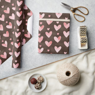Papel De Regalo Cumpleaños de corazones rosados cacao marrón