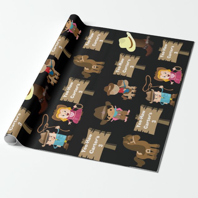 Papel De Regalo Cumpleaños de Cowboy o Cowgirl personalizado (Desenrollado)