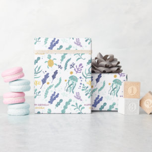 Papel De Regalo Cumpleaños de criaturas marinas lindas bajo el mar