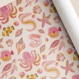 Papel De Regalo Cumpleaños de Criaturas Marinas Perla Oceánica Bab