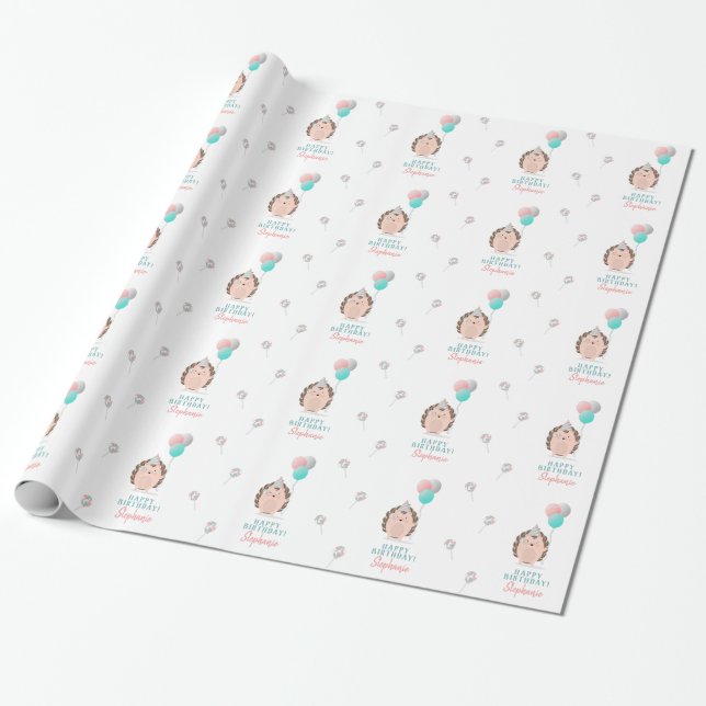 Papel De Regalo Cumpleaños de Cute Hedgehog (Desenrollado)
