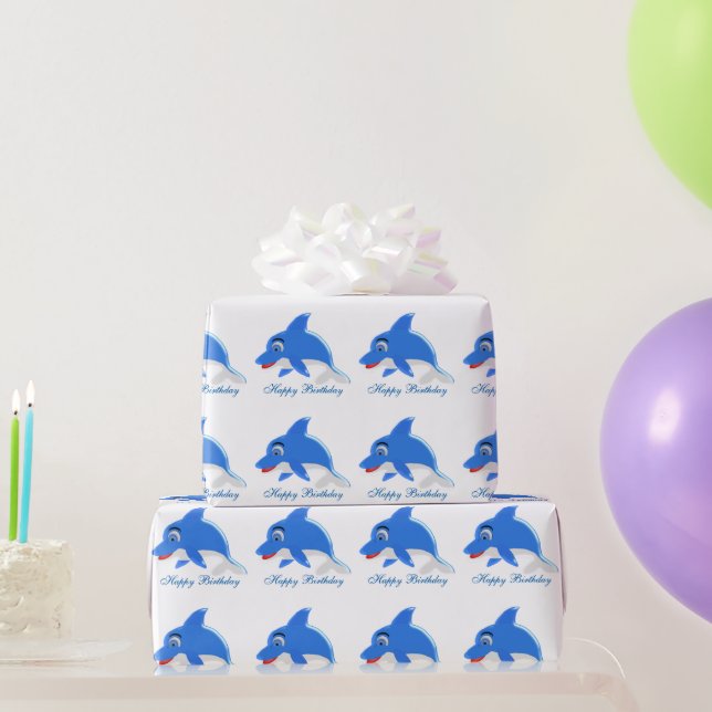 Papel De Regalo Cumpleaños de delfines (Regalos de fiesta)