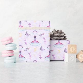 Papel De Regalo Cumpleaños de dinosaurio de niñas rosadas lindas