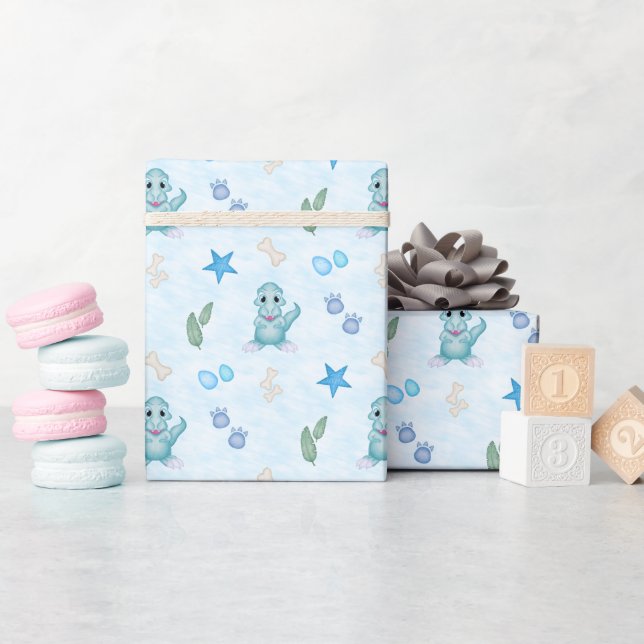 Papel De Regalo Cumpleaños de dinosaurio de niños lindos (Baby Shower)