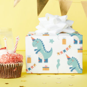 Papel De Regalo Cumpleaños de dinosaurio lindo patrón continuo