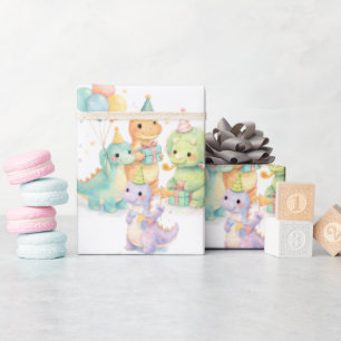 Papel De Regalo Cumpleaños de dinosaurios de acuarela pastel adora