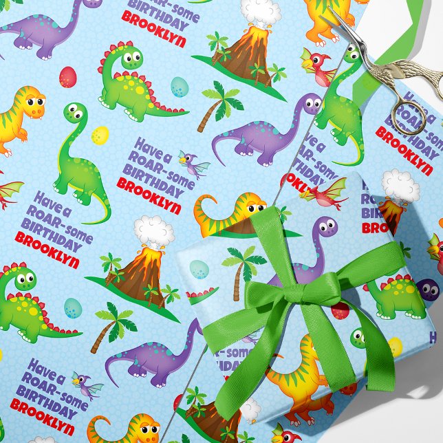 Papel De Regalo Cumpleaños de Dinosaurios Personalizado (Subido por el creador)