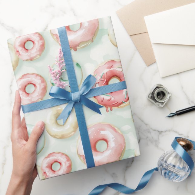 Papel De Regalo Cumpleaños de Donas de Crema Rosa (Regalar)