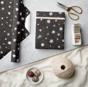 Papel De Regalo Cumpleaños de Estrellas Moradas Negras