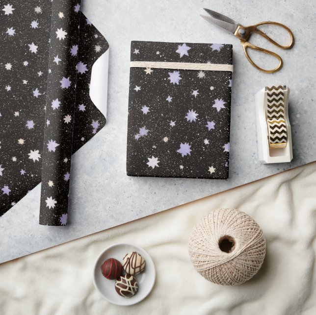 Papel De Regalo Cumpleaños de Estrellas Moradas Negras (Artesanía)