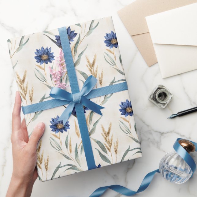 Papel De Regalo Cumpleaños de Flores Azules (Regalar)