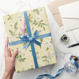 Papel De Regalo Cumpleaños de flores blancas amarillas