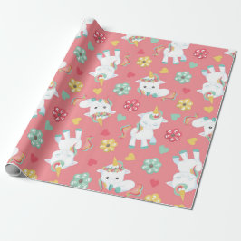 Papel De Regalo Cumpleaños de flores corazones patrón de bebé unic