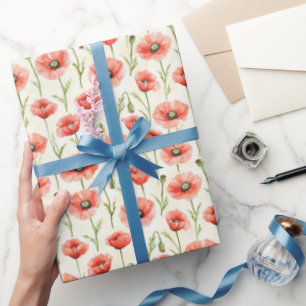 Papel De Regalo Cumpleaños de Flores de Amapola Roja