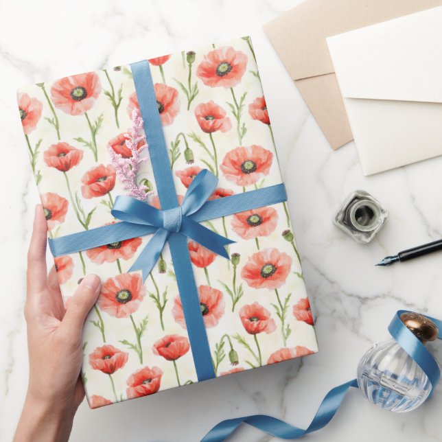 Papel De Regalo Cumpleaños de Flores de Amapola Roja (Regalar)