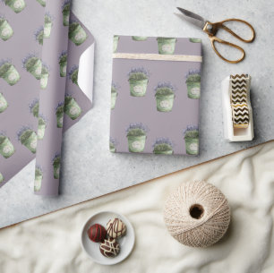 Papel De Regalo Cumpleaños de flores de lavanda de cubo verde