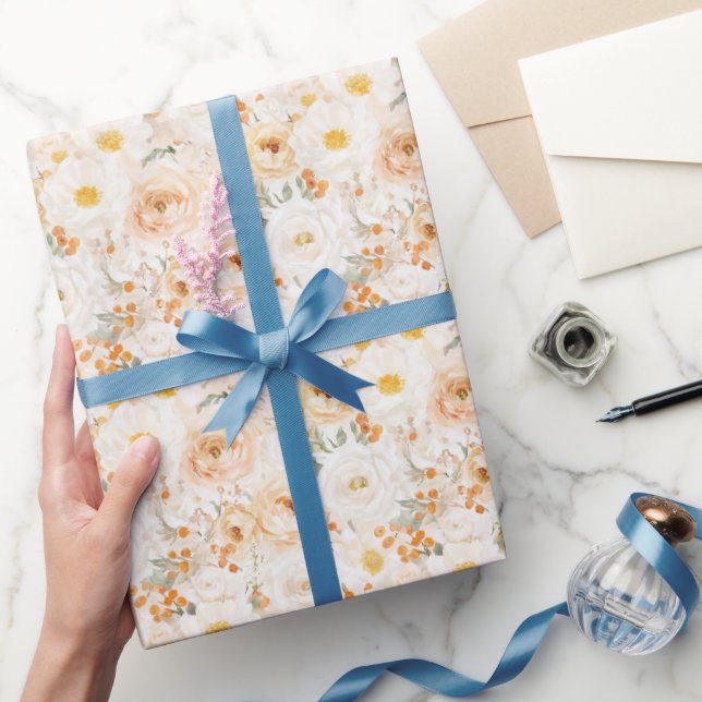 Papel De Regalo Cumpleaños de flores de naranja melocotón (Regalar)