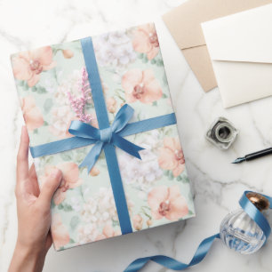 Papel De Regalo Cumpleaños de Flores de Orquídea Melocotón Menta B