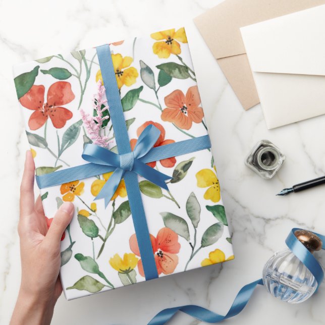 Papel De Regalo Cumpleaños de flores naranjas amarillas (Regalar)