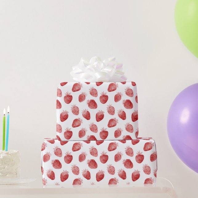 Papel De Regalo Cumpleaños de Fresas Rojas (Regalos de fiesta)