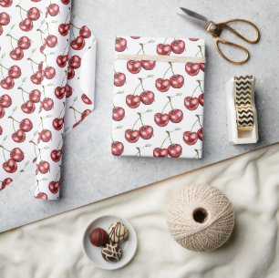 Papel De Regalo Cumpleaños de Frutas de Cerezas Rojas