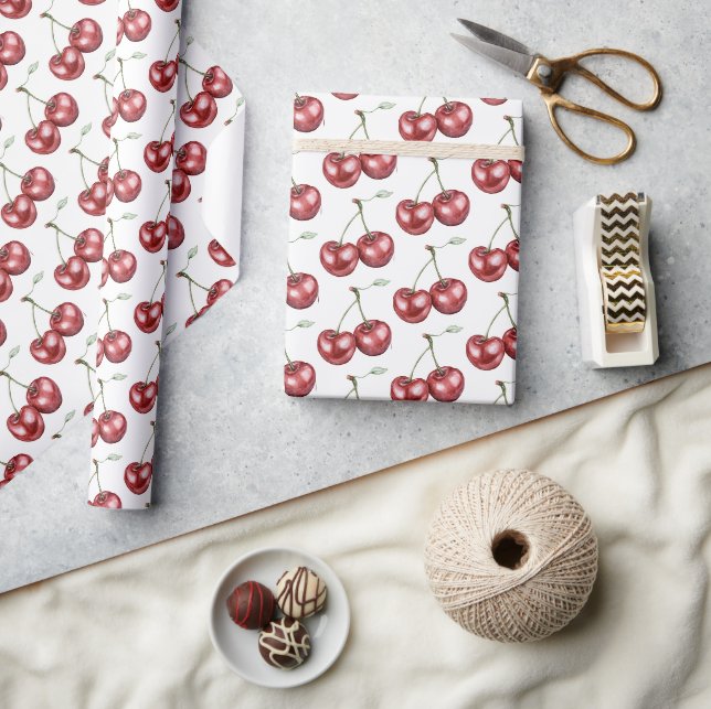 Papel De Regalo Cumpleaños de Frutas de Cerezas Rojas (Artesanía)