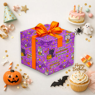 Papel De Regalo Cumpleaños de gato murciélago morado espeluznante