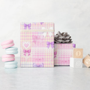 Papel De Regalo Cumpleaños de Gingham Coquette Bows Baby Shower Ch