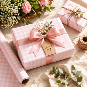 Papel De Regalo Cumpleaños de Gingham Rosa Suave