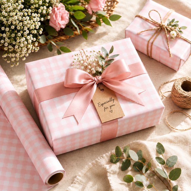 Papel De Regalo Cumpleaños de Gingham Rosa Suave (Subido por el creador)
