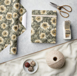 Papel De Regalo Cumpleaños de girasoles amarillos verdes