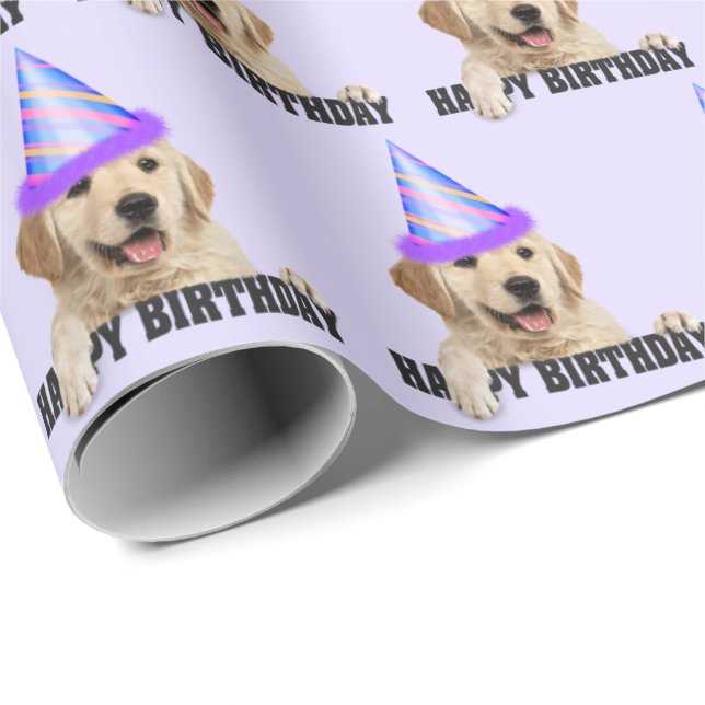 Papel De Regalo cumpleaños de Golden Retriever (Esquina del rollo)