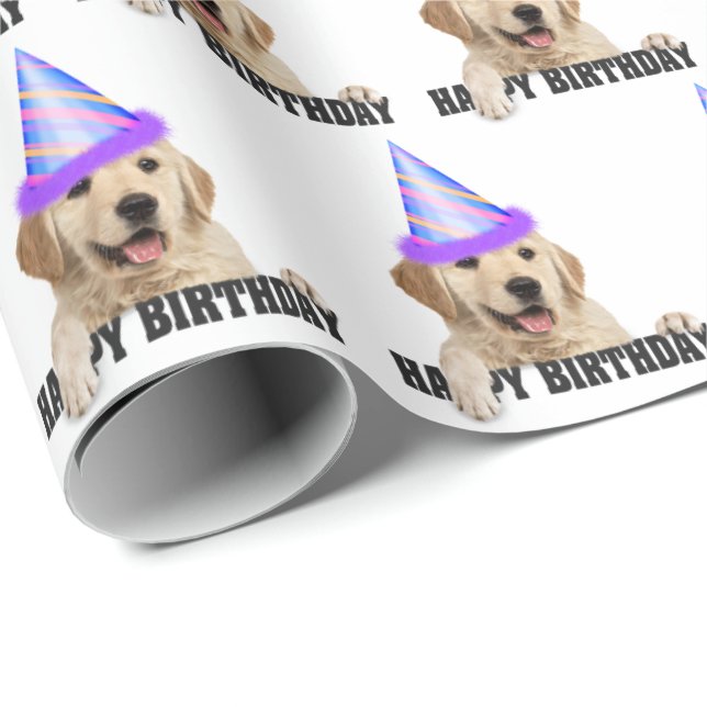 Papel De Regalo cumpleaños de Golden Retriever (Esquina del rollo)