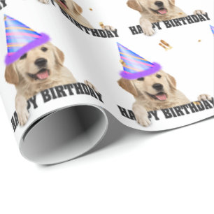 Papel De Regalo Cumpleaños de Golden Retriever con confetti