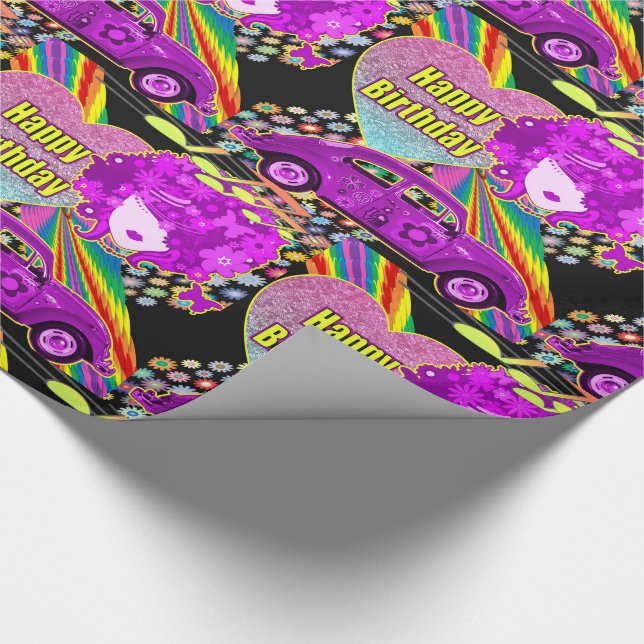 Papel De Regalo Cumpleaños de Groovy Chica, tema de los años 60 (Esquina)