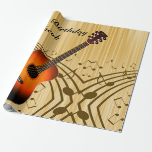 Papel De Regalo Cumpleaños de guitarra y notas musicales personali