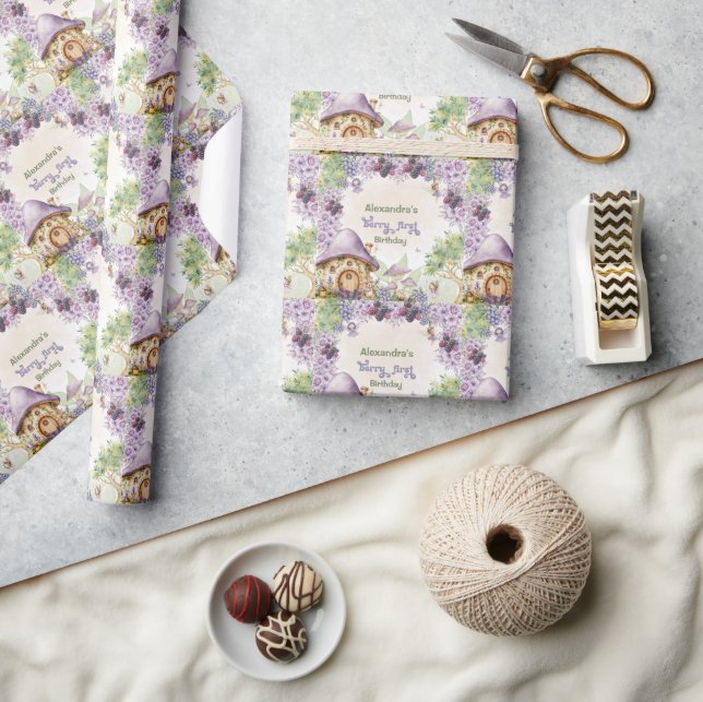 Papel De Regalo Cumpleaños de Hada Morada Primera Fruta (Artesanía)
