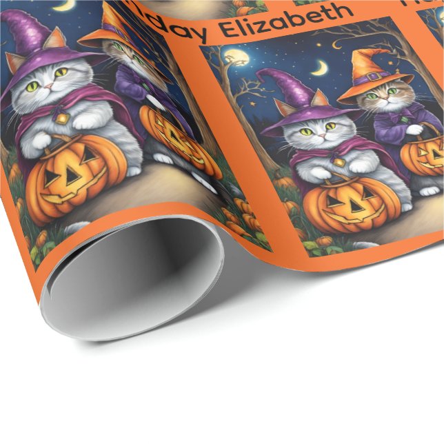 Papel De Regalo Cumpleaños de Halloween Personaliza el nombre de l (Esquina del rollo)