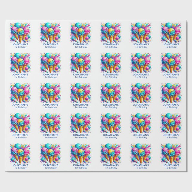 Papel De Regalo cumpleaños de helado (Superficie plana)