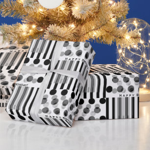 Papel De Regalo Cumpleaños de inspiración blanca y negra personali