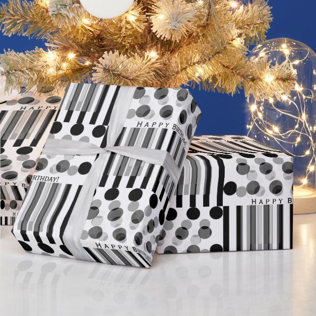 Papel De Regalo Cumpleaños de inspiración blanca y negra personali (Vacaciones)