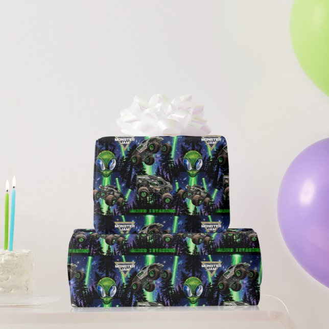 Papel De Regalo Cumpleaños de Invasión Alien - Monster Jam (Regalos de fiesta)