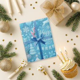 Papel De Regalo Cumpleaños de invierno azul