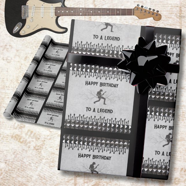Papel De Regalo Cumpleaños de la Guitariana de la Música Rock Star (Celebrate your favorite rocker's birthday with this bold, graphic wrapping paper)