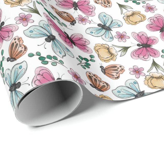 Papel De Regalo Cumpleaños de la mariposa Chica Garden (Esquina del rollo)