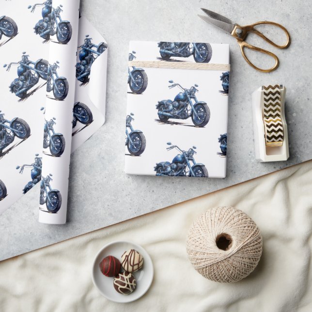 Papel De Regalo Cumpleaños de la motocicleta azul (Artesanía)