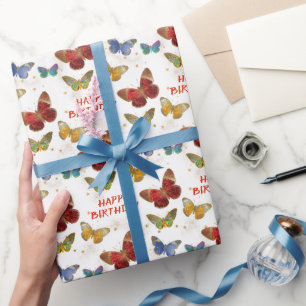 Papel De Regalo Cumpleaños de las Estrellas Mariposas Sparkly