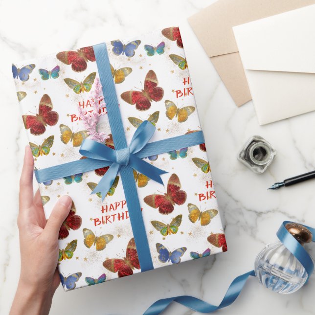 Papel De Regalo Cumpleaños de las Estrellas Mariposas Sparkly (Regalar)
